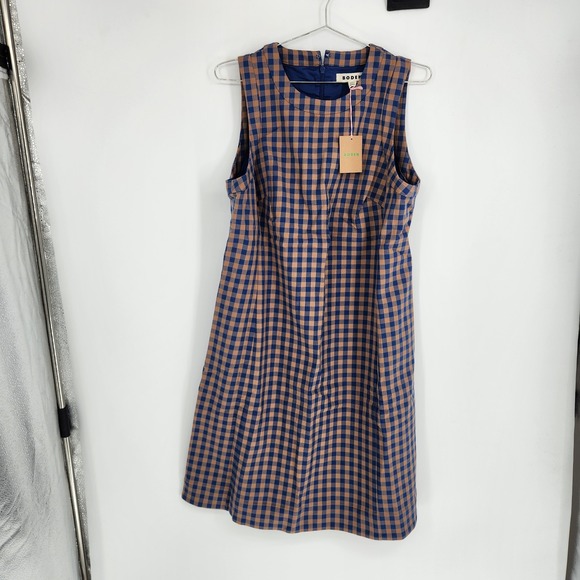 Boden Dresses & Skirts - Boden Size 10L Blue Gingham Camel Lou Check Shift Dress NWT